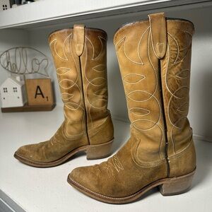 Texas Country Vintage Cowboy Boots Men’s 6.5D Women’s 7.5 Tan Western Made USA
